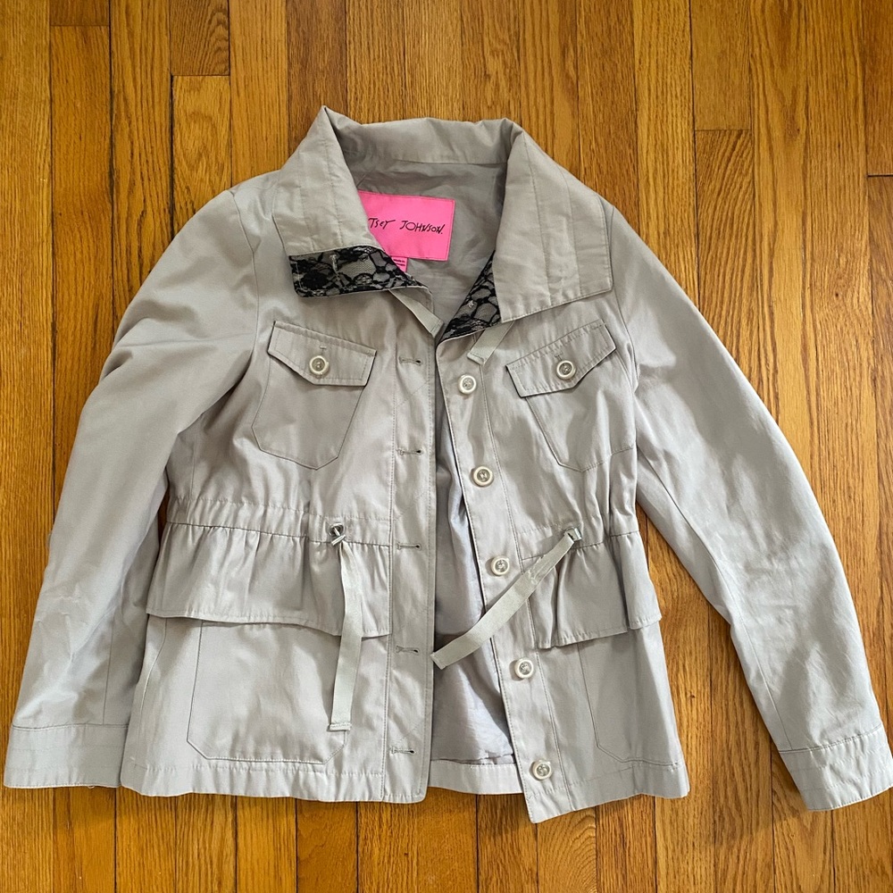 Betsy Johnson Rain Jacket with Black Lace, size XS
